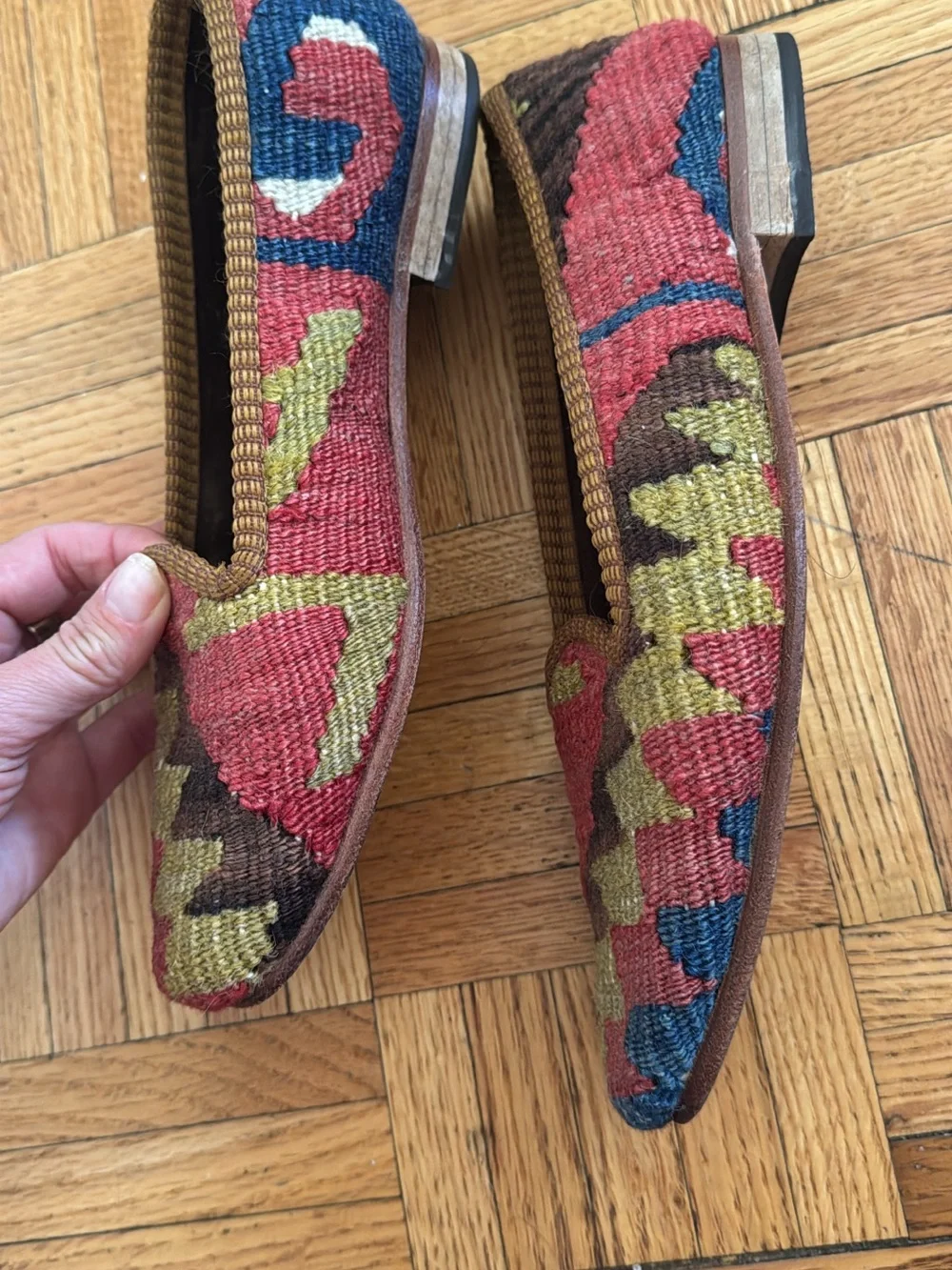 Artemis Design Co. Handwoven Geometric Slip-On Flats - Red, Blue & Green